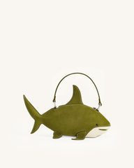 Nerys Faux Suede Shark Look Top Handle Bag - Dark Olive