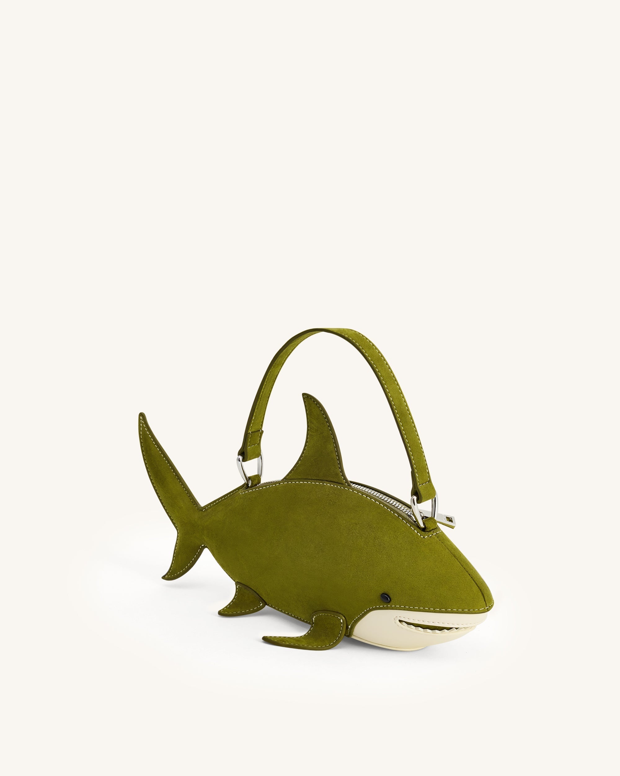 Nerys Faux Suede Shark Look Top Handle Bag - Dark Olive