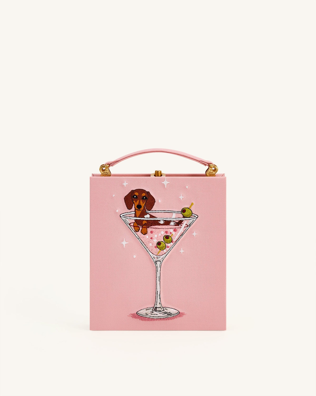 Taya Wine Glass Puppy Pattern Book Shape Clutch Bag - Pink