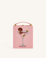 Taya Wine Glass Puppy Pattern Book Shape Clutch Bag - Pink