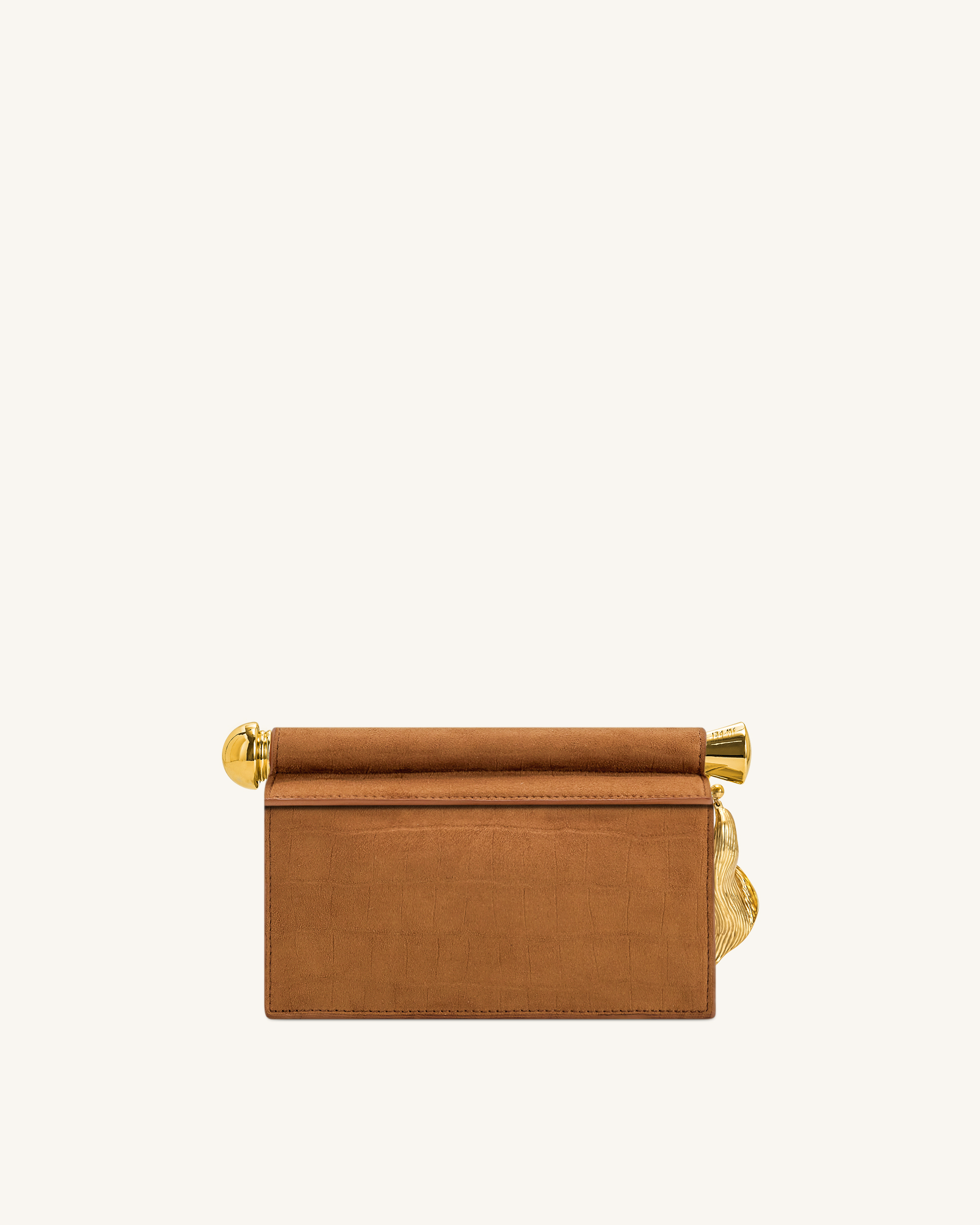 Holly Faux Suede Metal Pendant Embellished Clutch - Brown