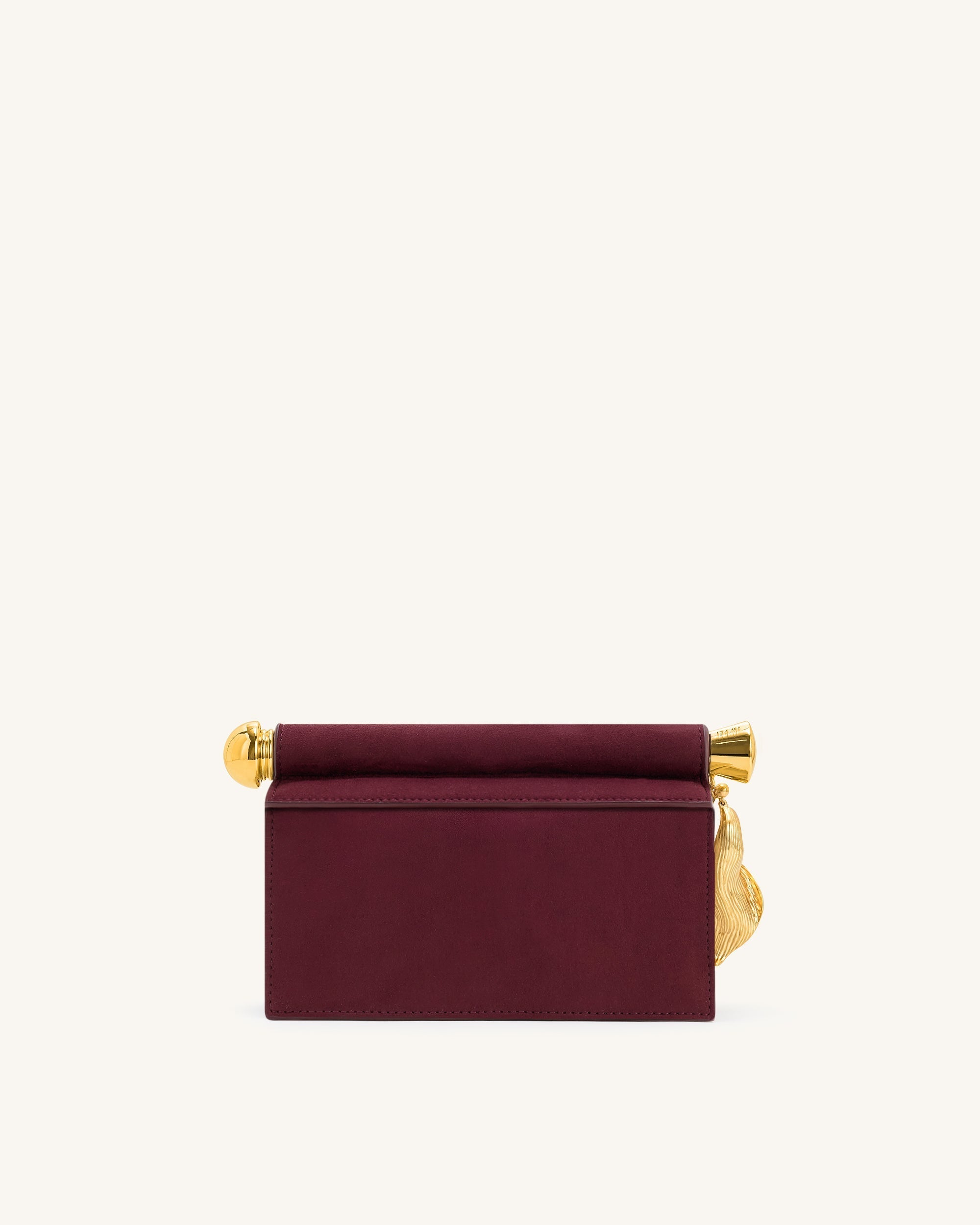 Holly Faux Suede Metal Pendant Embellished Clutch - Reddish Brown