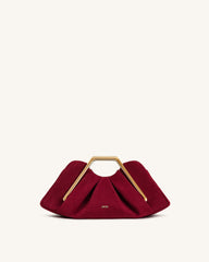 Lila Faux Suede Metal Frame Clutch - Red