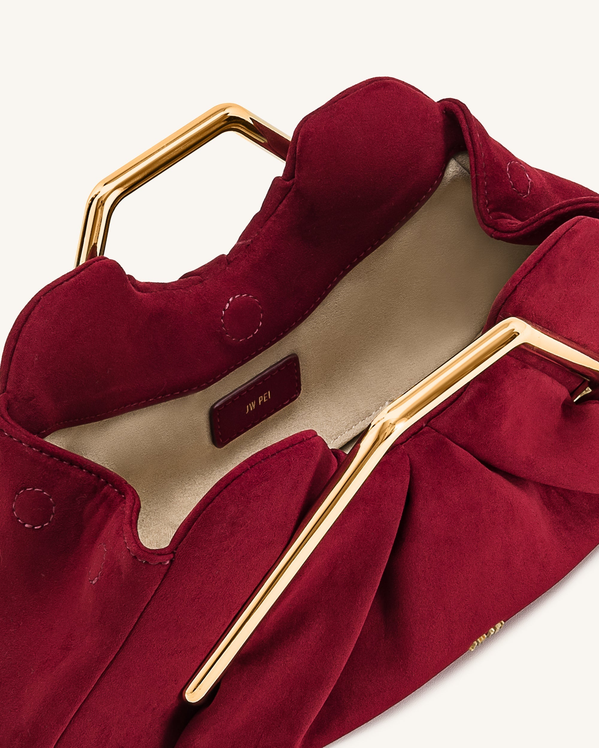 Lila Faux Suede Metal Frame Clutch - Red
