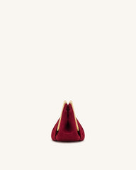Lila Faux Suede Metal Frame Clutch - Red