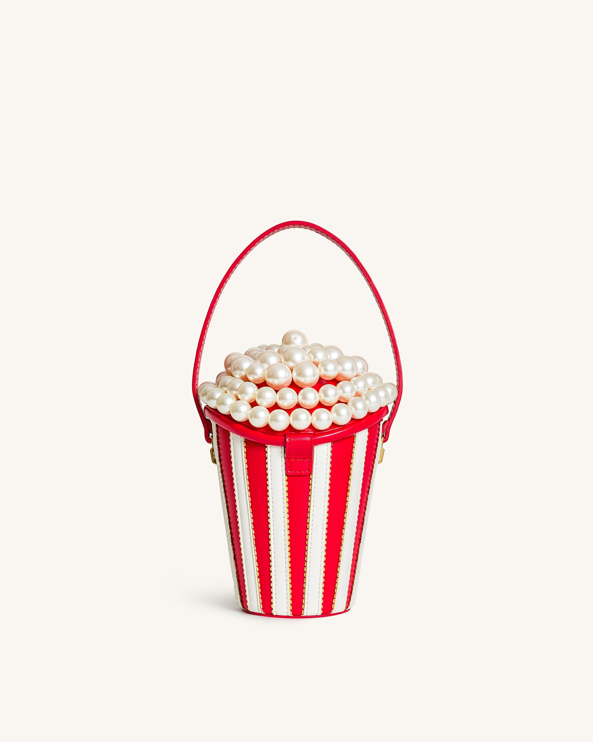 Skylar Faux Pearl Embellished Bucket Bag - Red