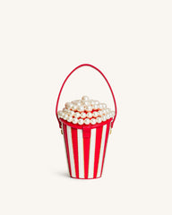 Skylar Faux Pearl Embellished Bucket Bag - Red