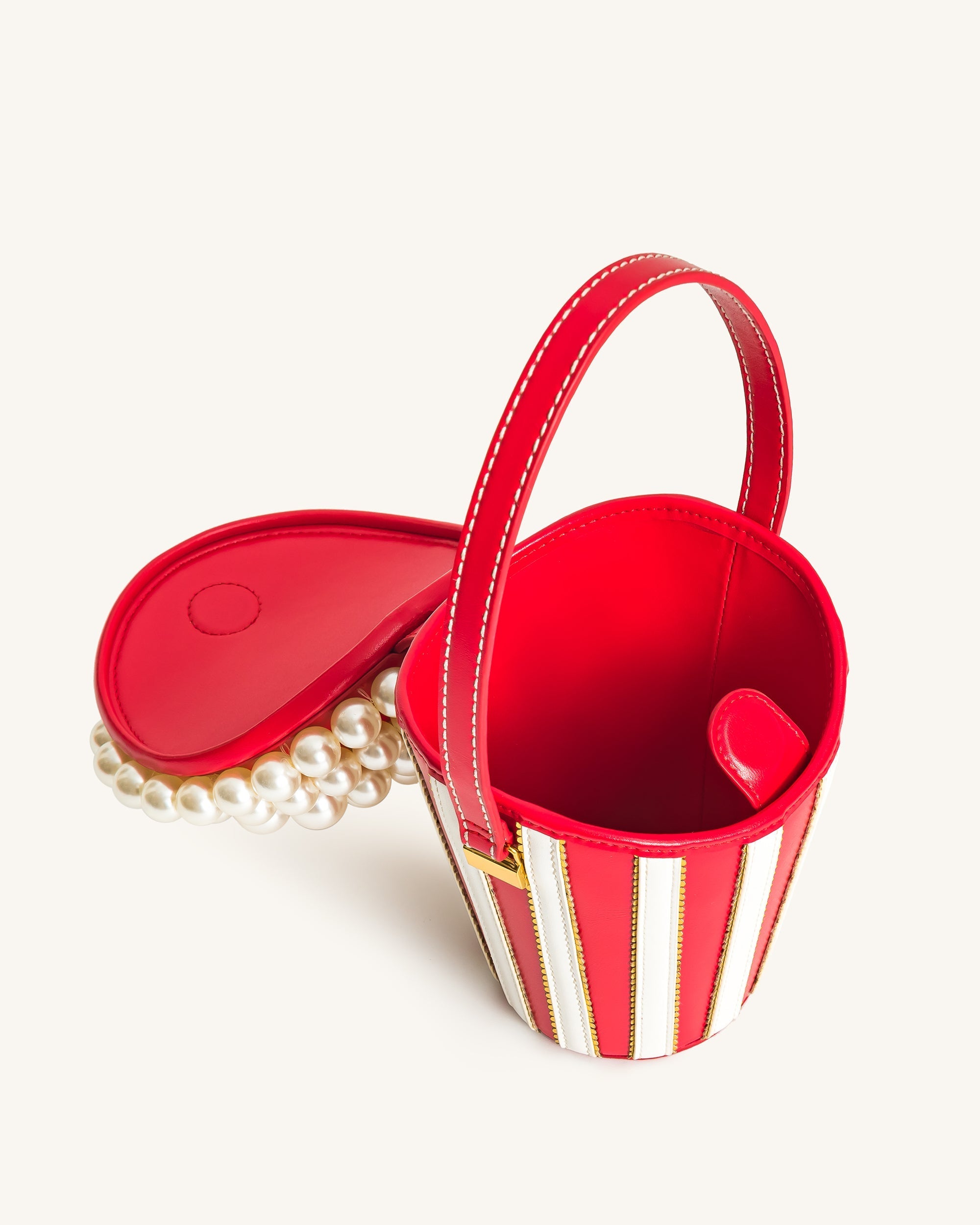 Skylar Faux Pearl Embellished Bucket Bag - Red