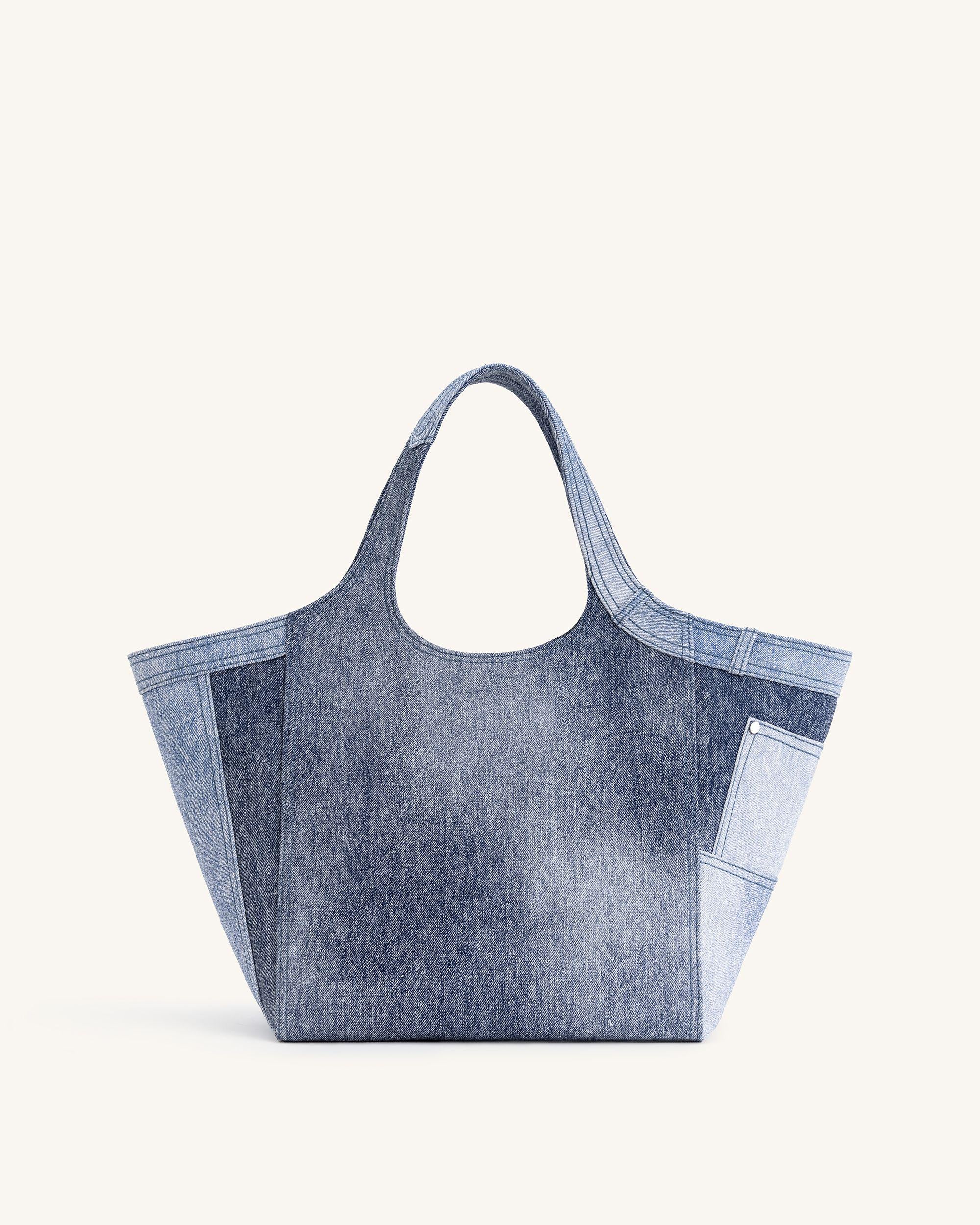 Eliana Denim Embossed Tote Bag - Blue
