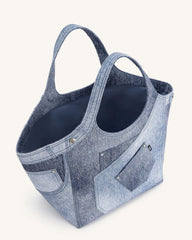 Eliana Denim Embossed Tote Bag - Blue