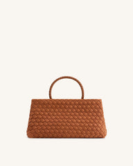 Elora Faux Suede Woven Tote Bag - Brown