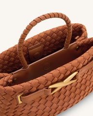 Elora Faux Suede Woven Tote Bag - Brown