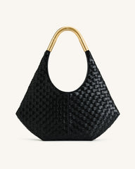 Olivia Hand-Woven Metal Handle Hobo Bag - Black