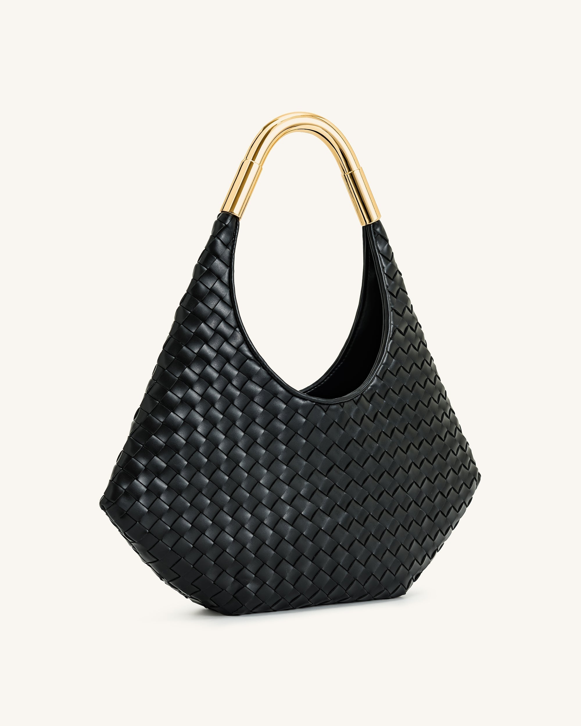 Olivia Hand-Woven Metal Handle Hobo Bag - Black