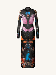 Sheer Butterfly and Beetle Gown - Multicolor