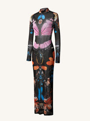 Sheer Butterfly and Beetle Gown - Multicolor