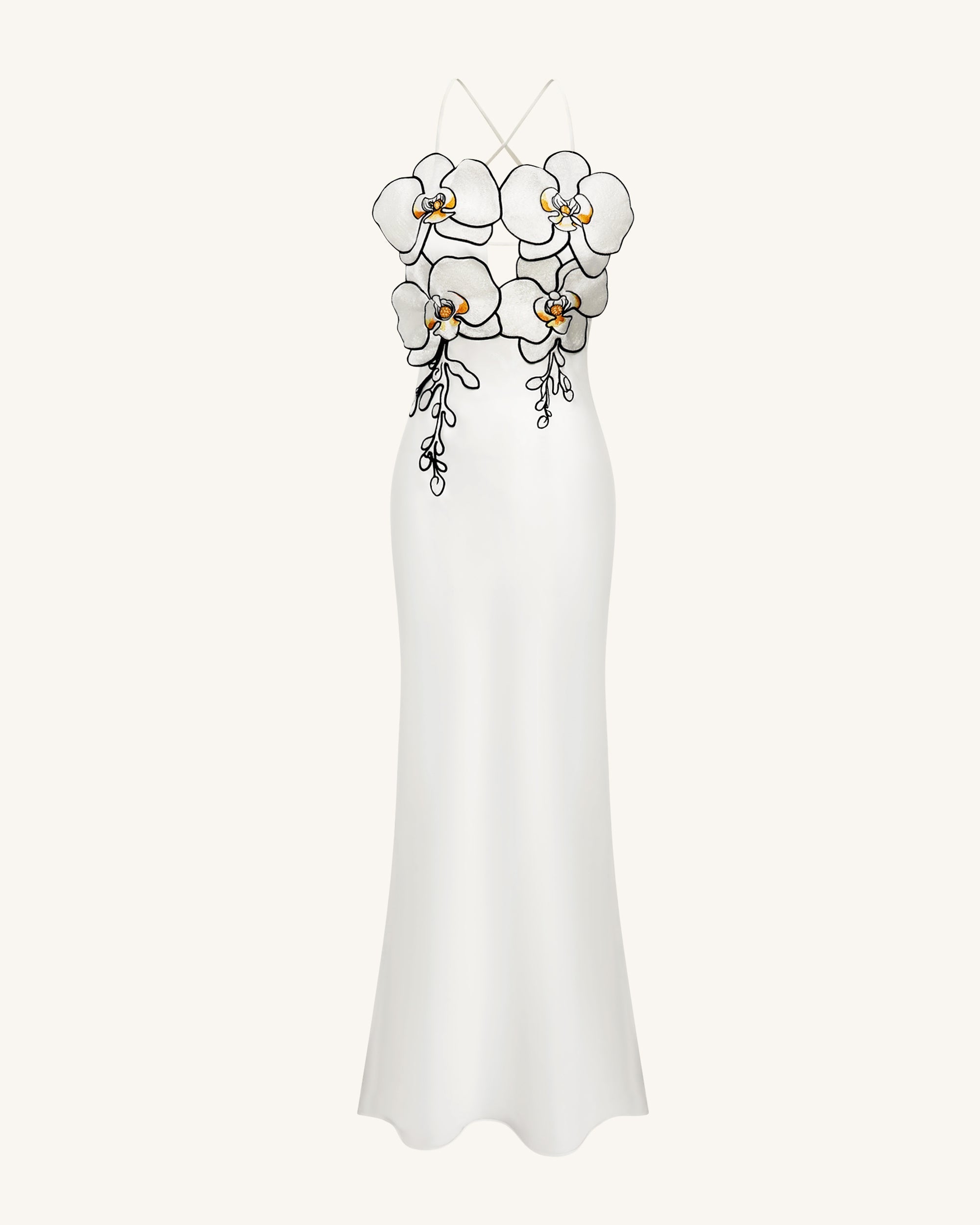Orchid Embroidered Dress - White/Black