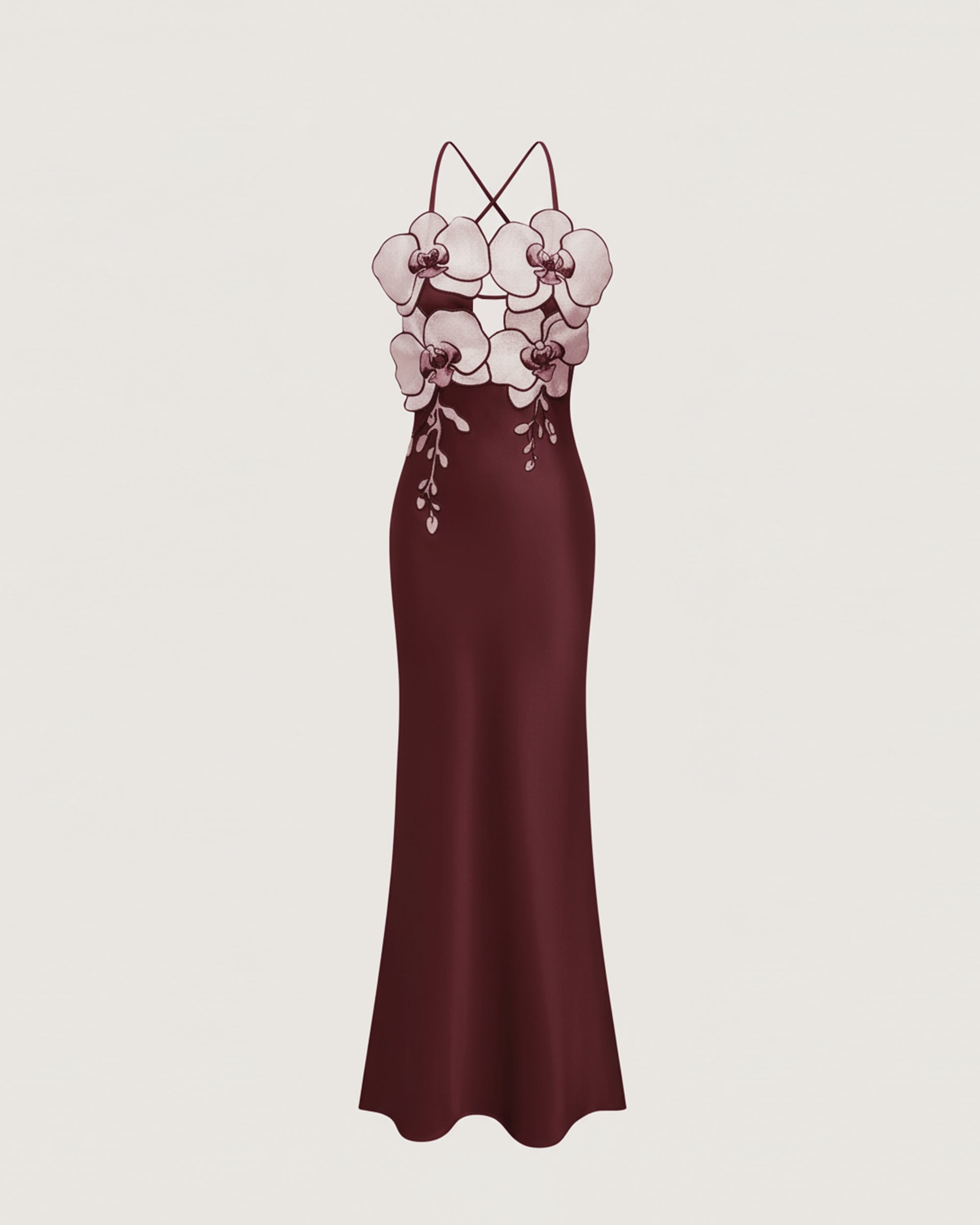 Orchid Embroidered Dress - Burgundy/Ivory