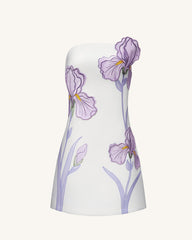 Iris Floral Print Strapless Dress - White