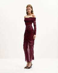 Emily Elegant Off-Shoulder Ruched Gown - Red