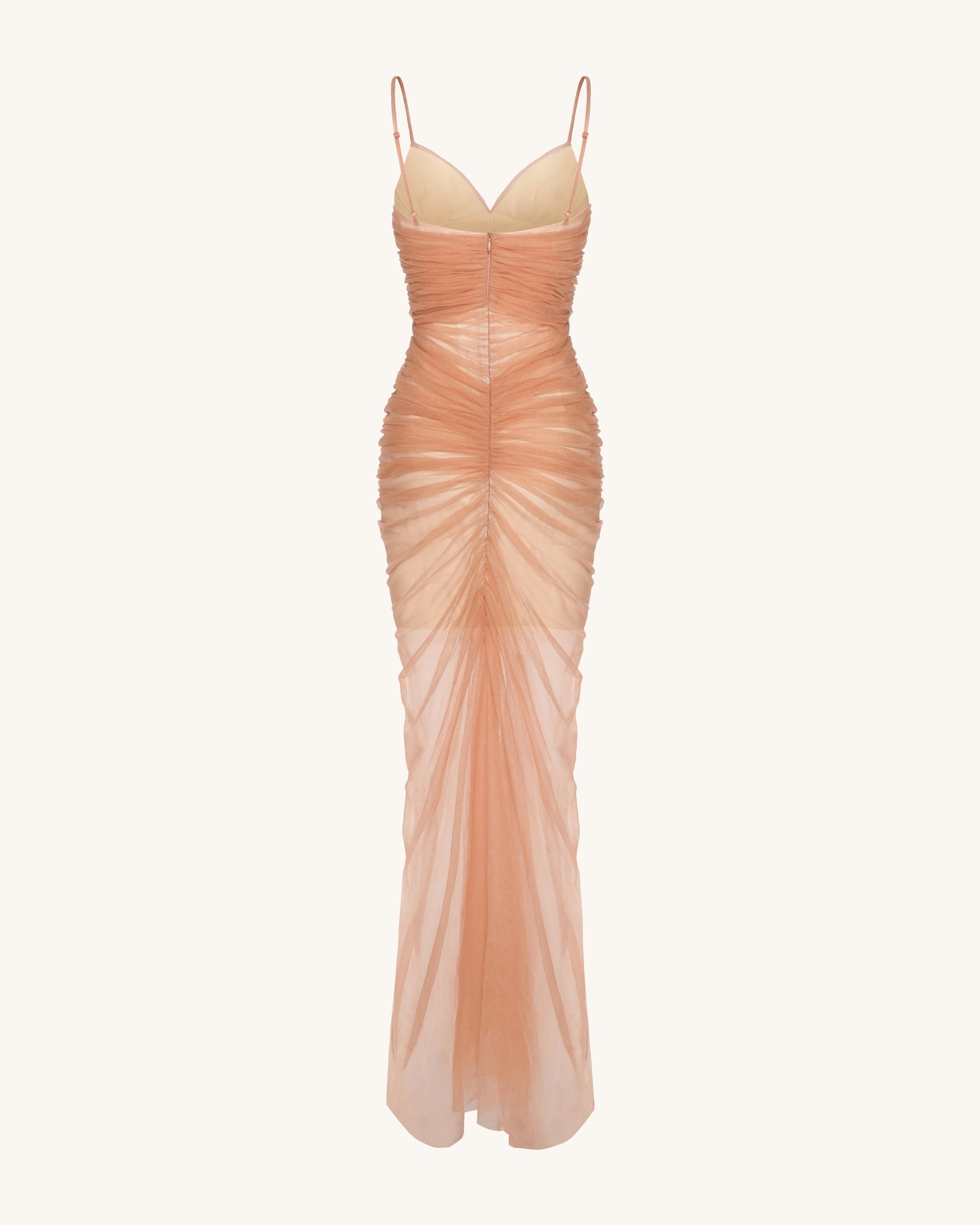 Piper Draped Mesh Evening Gown - Cinnamon