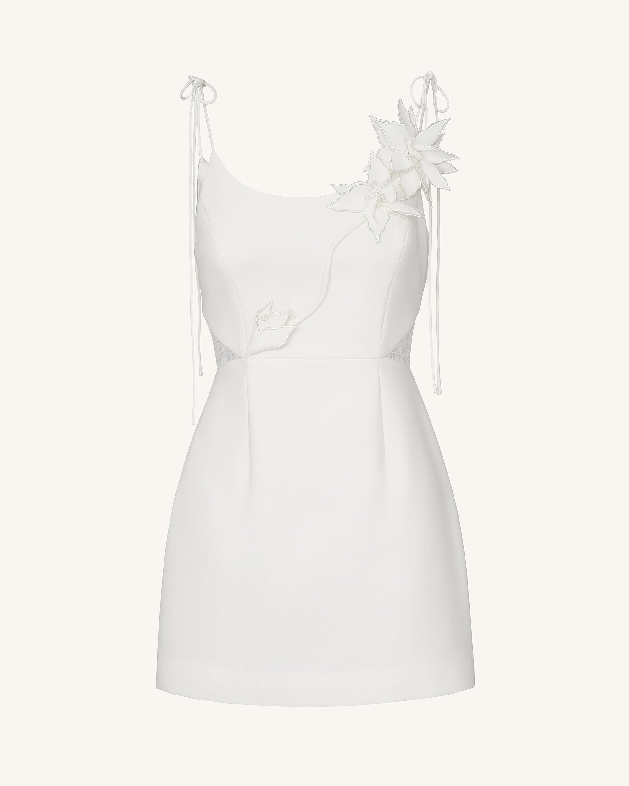Floral Vine Tie Dress - White