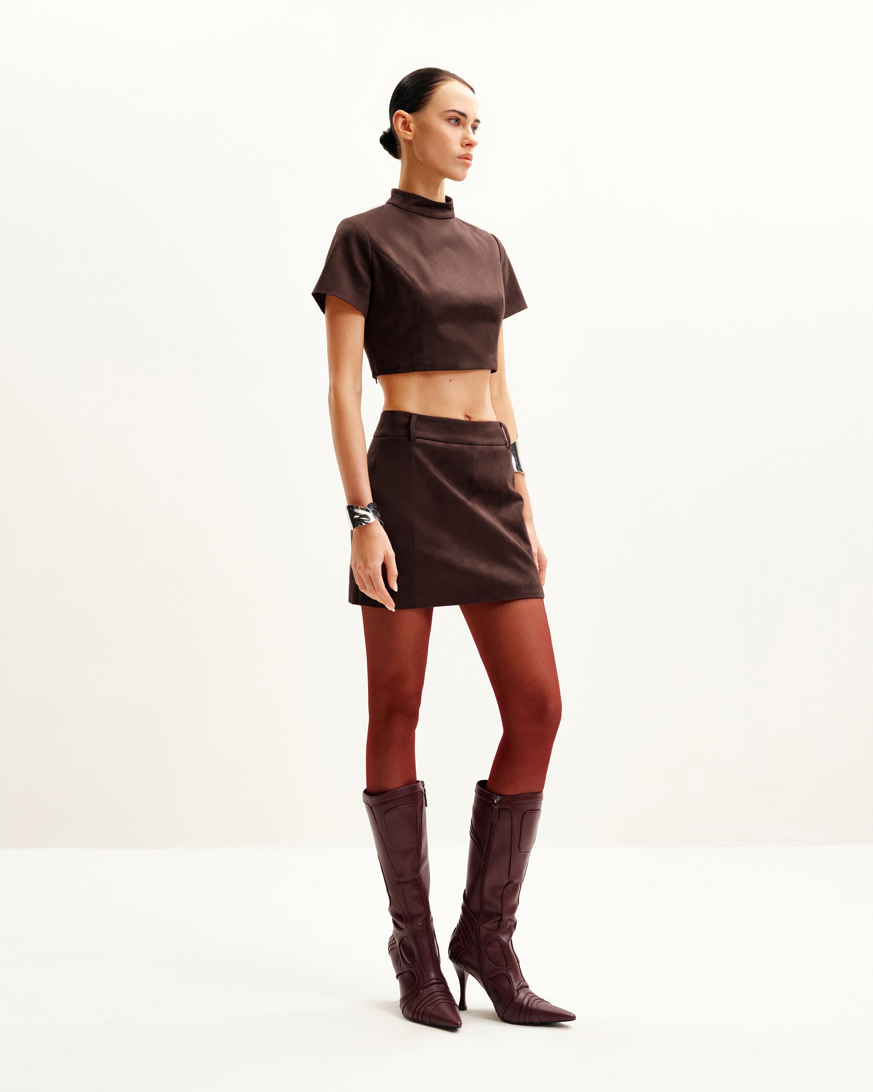 Odette Futuristic Heeled Bike Boots - Burgundy