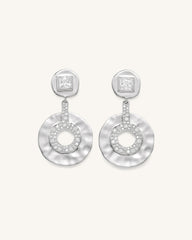 Geometrical Openwork Small Round Earrings - 18ct White Gold Plated & White Zircon