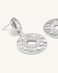 Geometrical Openwork Small Round Earrings - 18ct White Gold Plated & White Zircon
