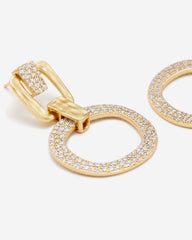 Geometrical Openwork Round Earrings - 18ct Gold Plated & White Zircon