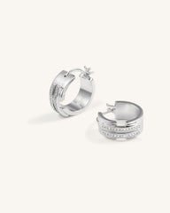 Hoop Earrings - 18ct White Gold Plated & White Zircon