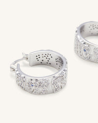Elephant Earrings - 18ct White Gold Plated & White Zircon & Blue Spinel