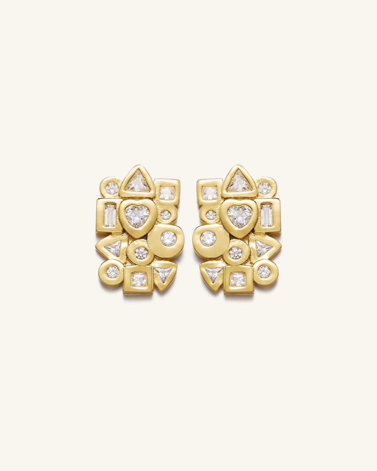 Geometrical Combination Earrings - 18ct Gold Plated & White Zircon