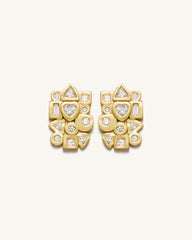Geometrical Combination Earrings - 18ct Gold Plated & White Zircon