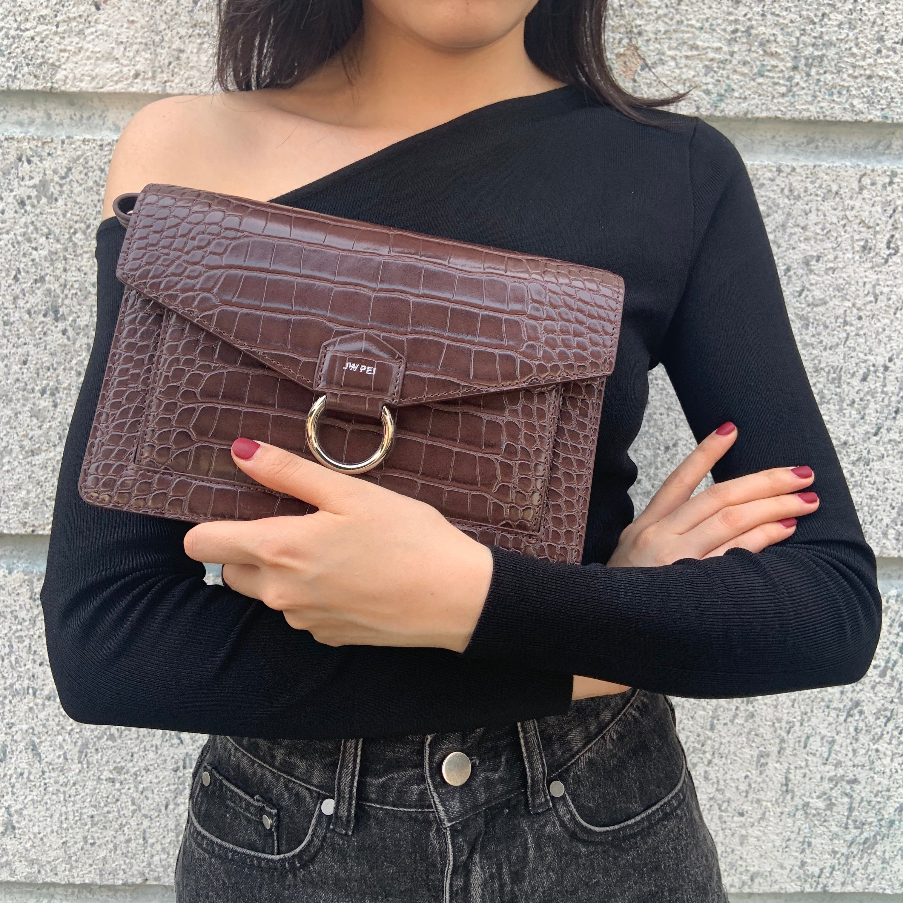 The Envelope Crossbody - Black Croc