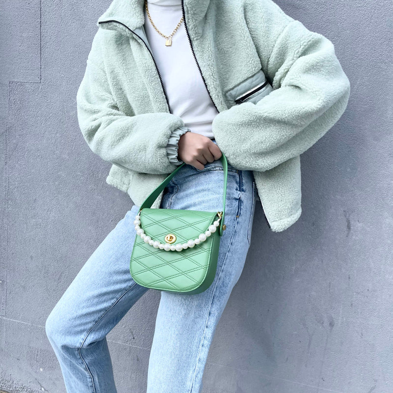 Kate Faux Pearl Bag - Grass Green