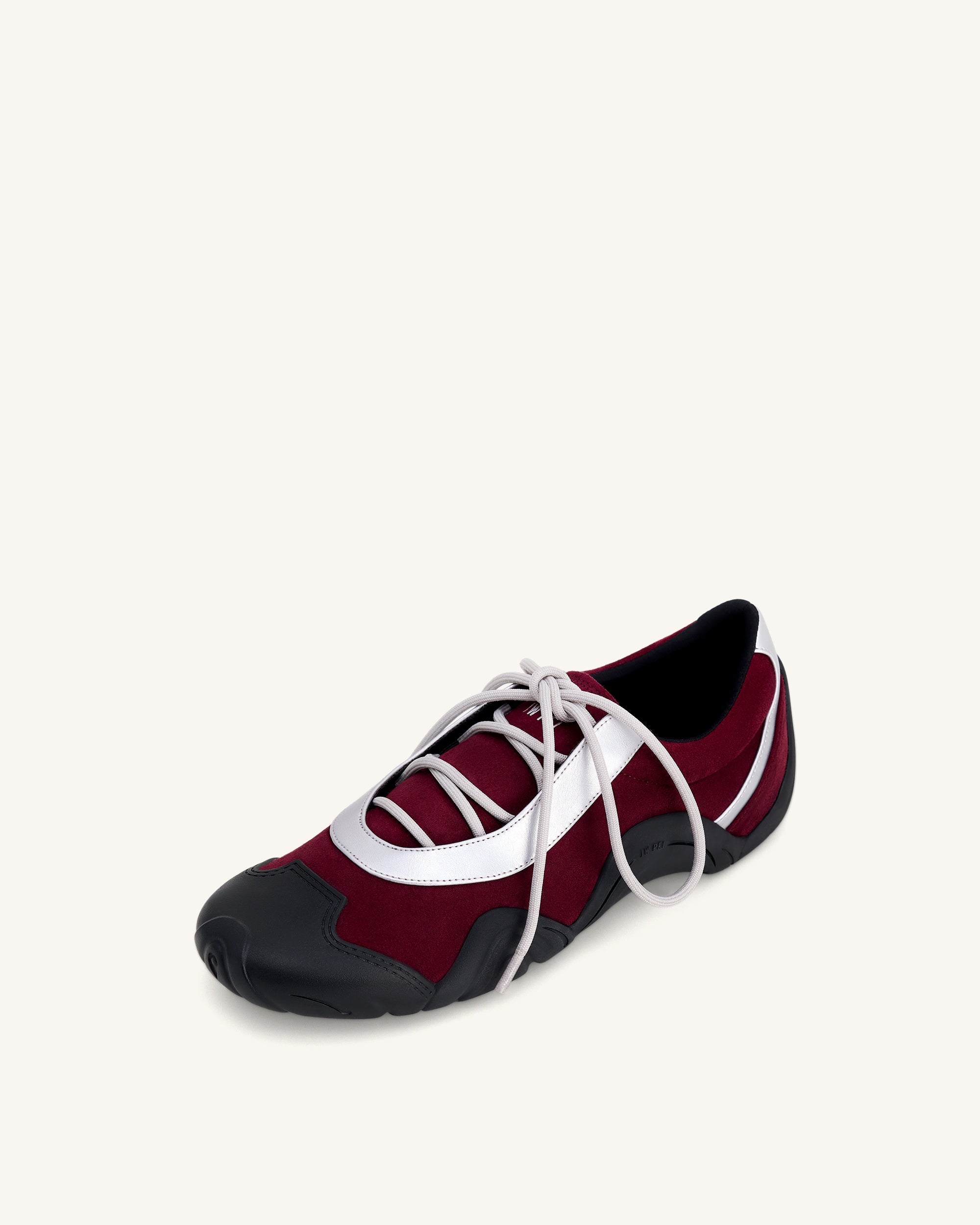 Caitlin Faux Suede Lace-up Ballerina Sneakers - Burgundy & Light Grey
