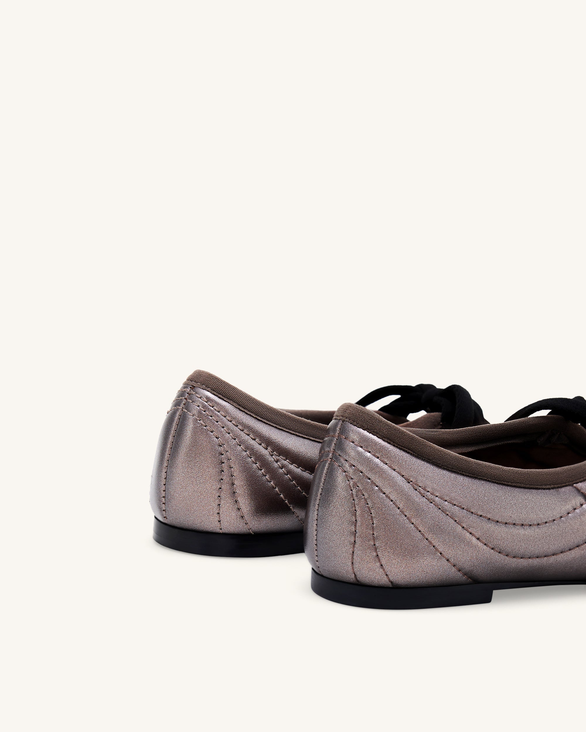 Erika Topstitching Lace-up Ballet Flats - Dark Brown