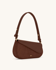 Addisyn Faux Suede Panel Shoulder Bag - Mocha Brown