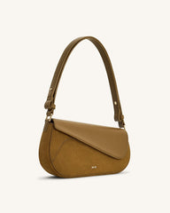 Addisyn Faux Suede Panel Shoulder Bag - Olive