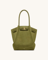 Hana Column Faux Suede Tote Bag - Olive Green