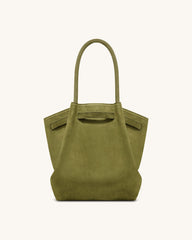 Hana Column Faux Suede Tote Bag - Olive Green