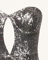 Brynlee Silver Sequinned Strapless Mini Dress-Silver