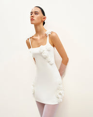 Elaina White Rosette Applique Mini Dress - White