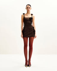 Elaina Pink Rosette Applique Mini Dress - Chocolate Brown