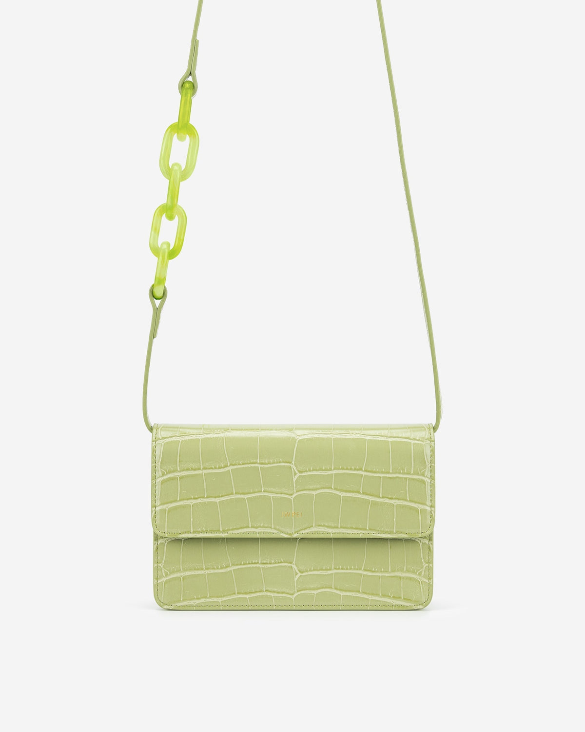Julia Acrylic Chain Crossbody Bag - Sage Green Croc