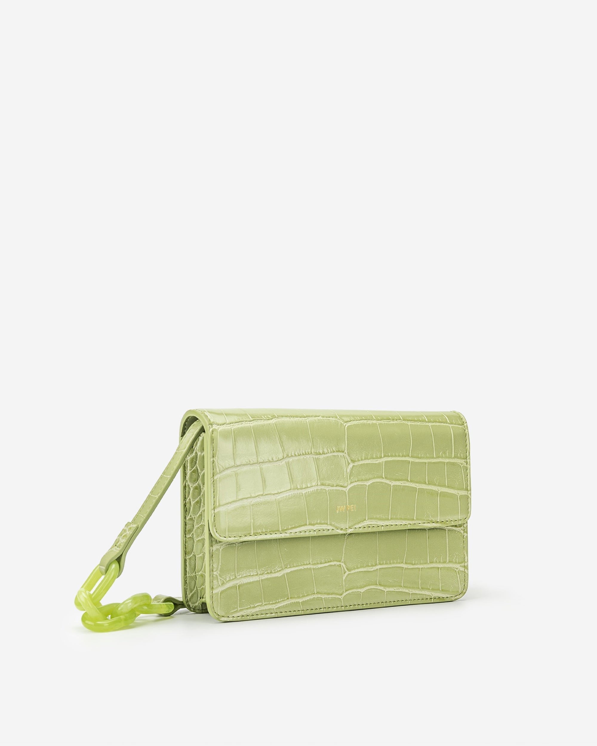 Julia Acrylic Chain Crossbody Bag - Sage Green Croc