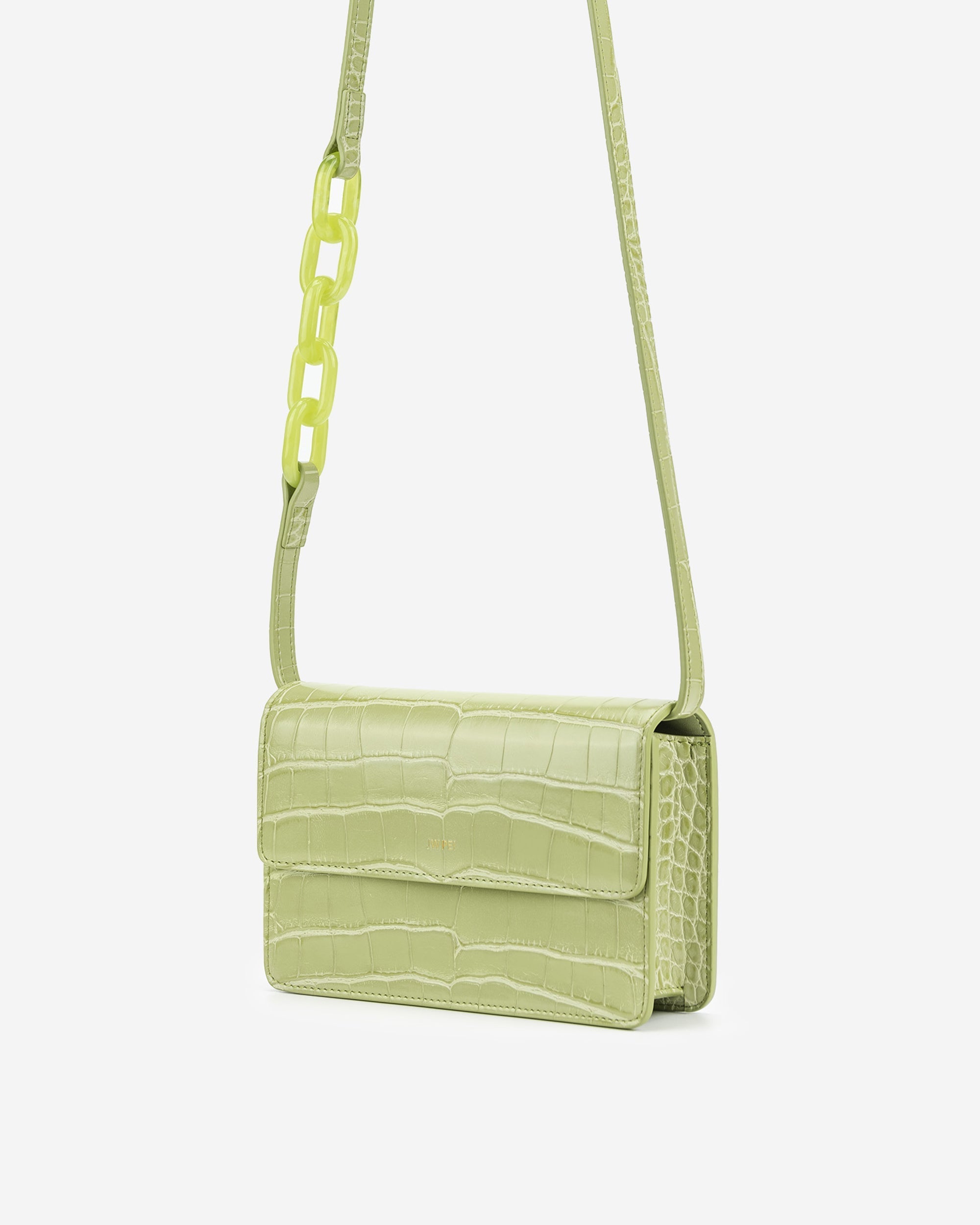 Julia Acrylic Chain Crossbody Bag - Sage Green Croc
