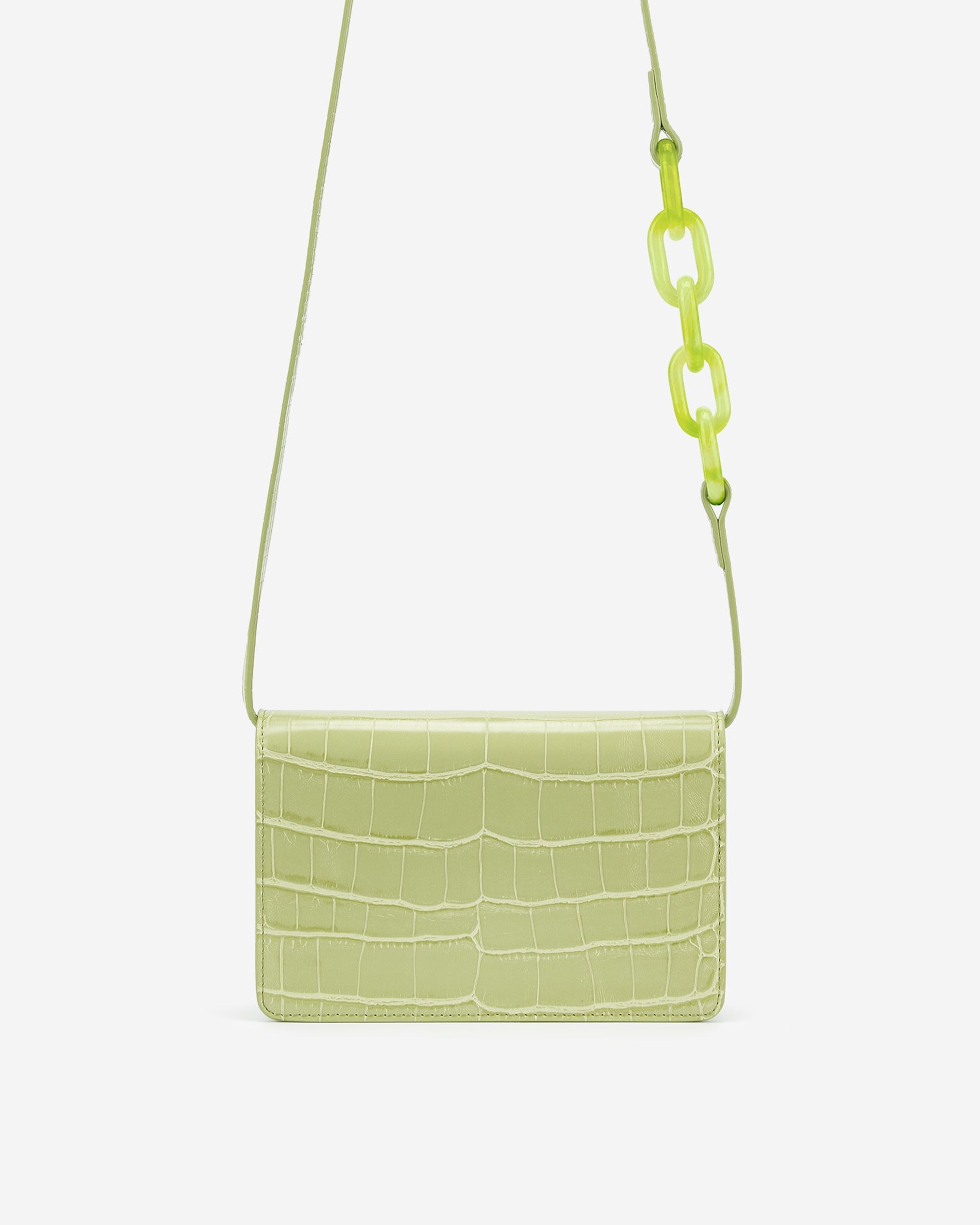 Julia Acrylic Chain Crossbody Bag - Sage Green Croc