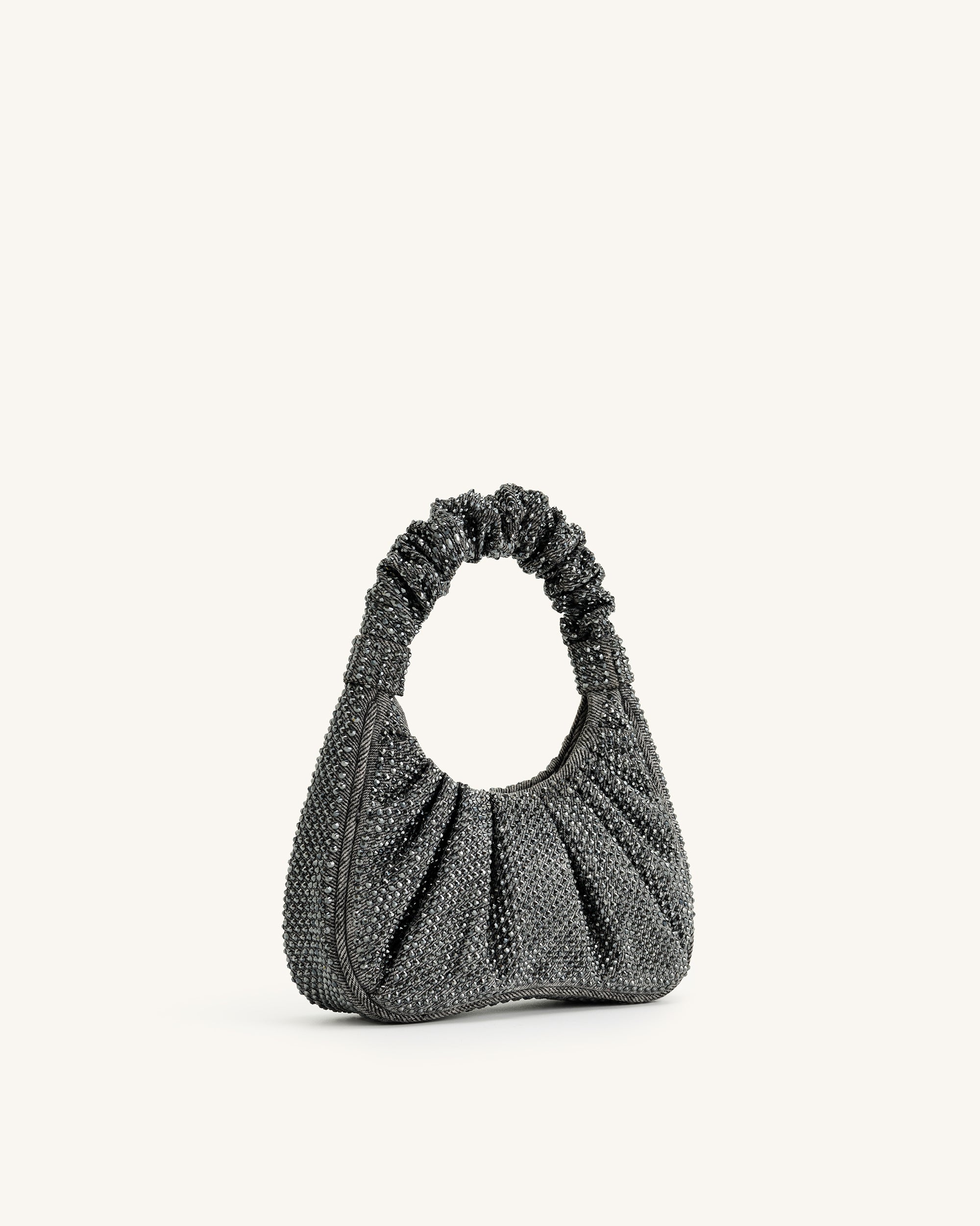 Gabbi Artificial Crystal Medium Ruched Hobo Handbag - Anthracite